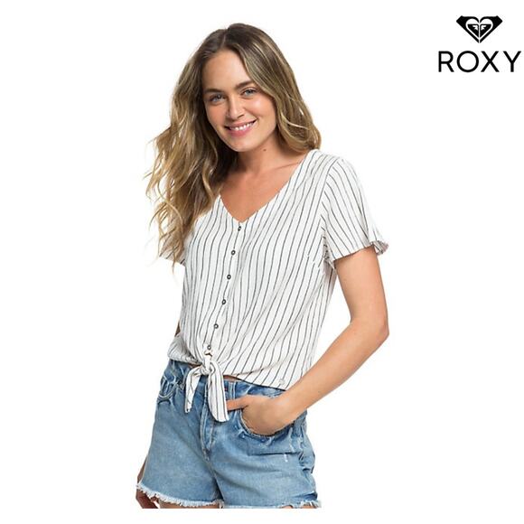 Roxy Come And Love Short Sleeve Tie-Front Shirt for Women Size Medium New w/Tags - Picture 2 of 9
